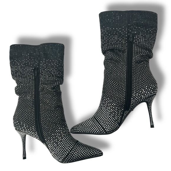 NEW Thalia Sodi Black Silver Rhinestone Sparkly Pointed Toe Booties Size 8 NWT - Picture 3 of 7
